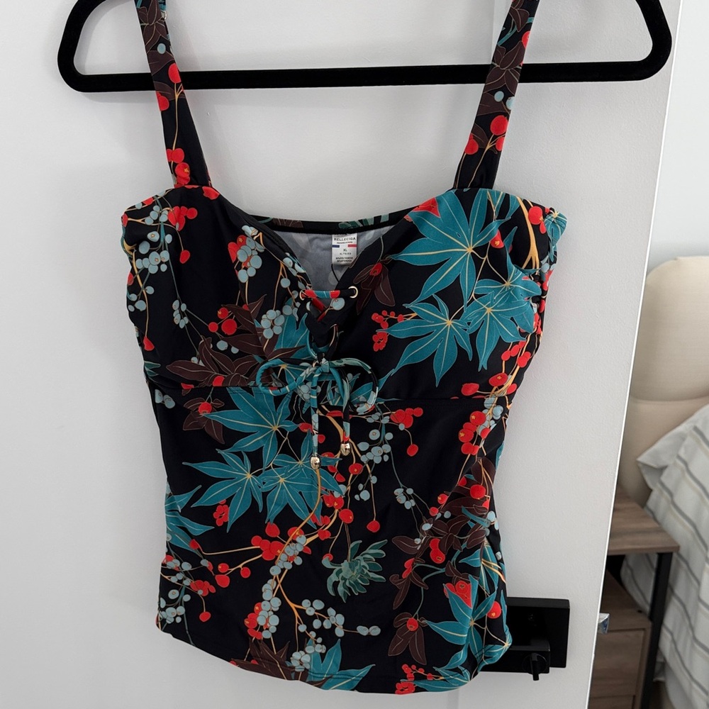 Floral Black and Red Women's Bathing Suit Top NWT